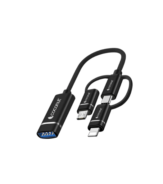 Coconut OT04 USB3.0 to Lightning + MicroUSB + Type C, OTG Adapter , Aluminium Bo