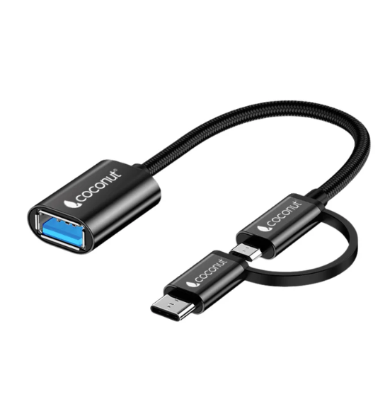 Coconut OT05 USB to Micro USB + Type C, OTG Adapter , Aluminium Body