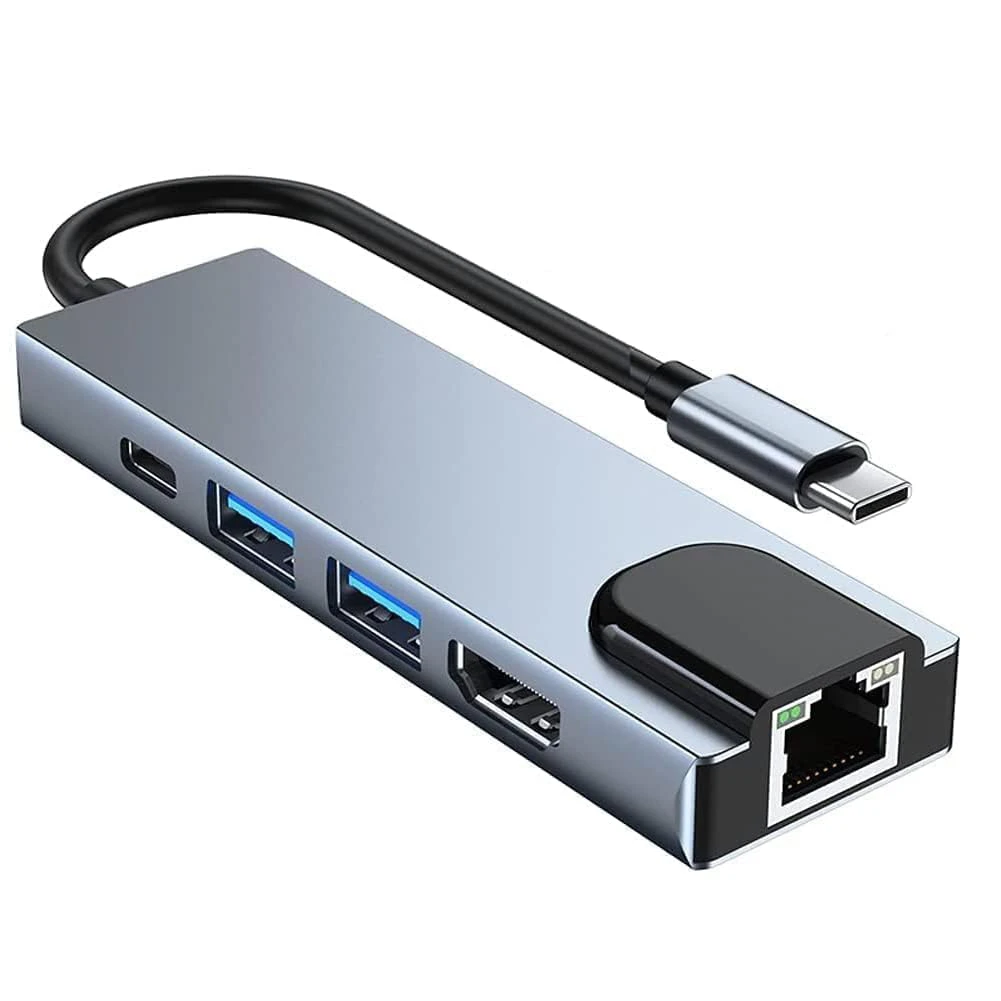 Raybeat Type C 5 in 1 Adapter, 4K USB C HUB to Ethernet Rj45 LAN HDMI 2 USB