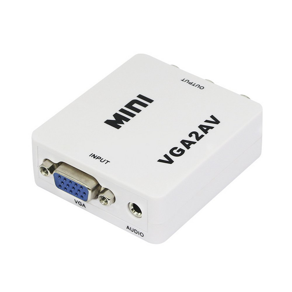 Raybeat 1080P Mini VGA to AV RCA Converter with 3.5mm Audio Ports VGA2AV Connecr